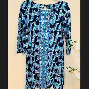 Lilly Pulitzer Alpaca My Bags Bay Dress Style 28629 3/4 Sleeve Pima Cotton Small